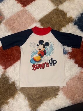 Disney Mickey Mouse Surf's Up Boys Swim Top White / Navy / Red